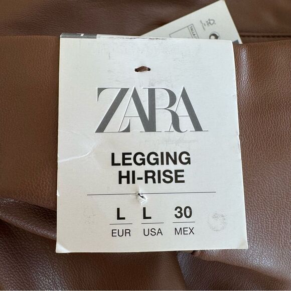 NWT ZARA CAMEL FAUX LEATHER LEGGING PANTS Size L - Picture 8 of 9